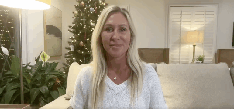 Marjorie Taylor Greene talking to the camera