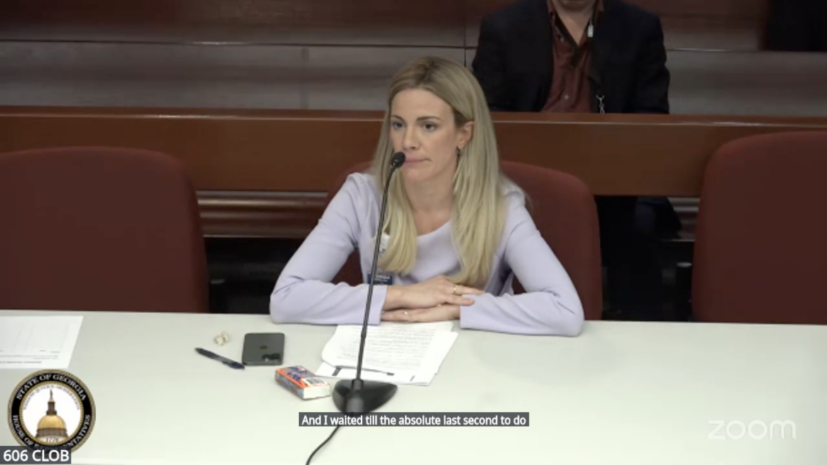 Screenshot of the livestream from the Georgia House of Representatives while Georgia Department of Human Services Commissioner Candice Broce testifies.