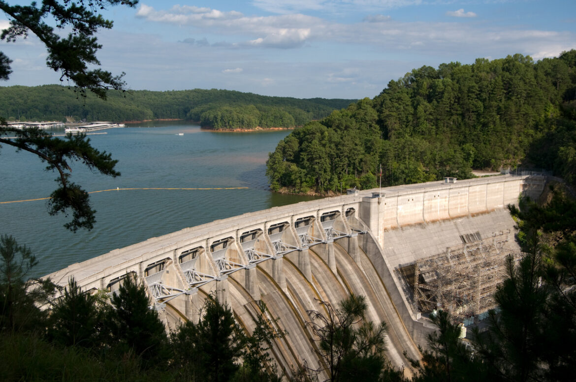Image of Alatoona Dam that created Lake Alatoona from the Etowah River in Georgia.