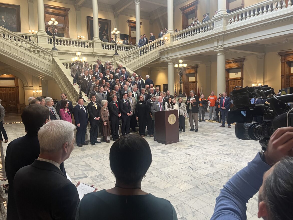 Georgia House Speaker Jon Burns speaks at a news conference Wednesday, Jan. 28, to announce a proposed property tax initiative.
