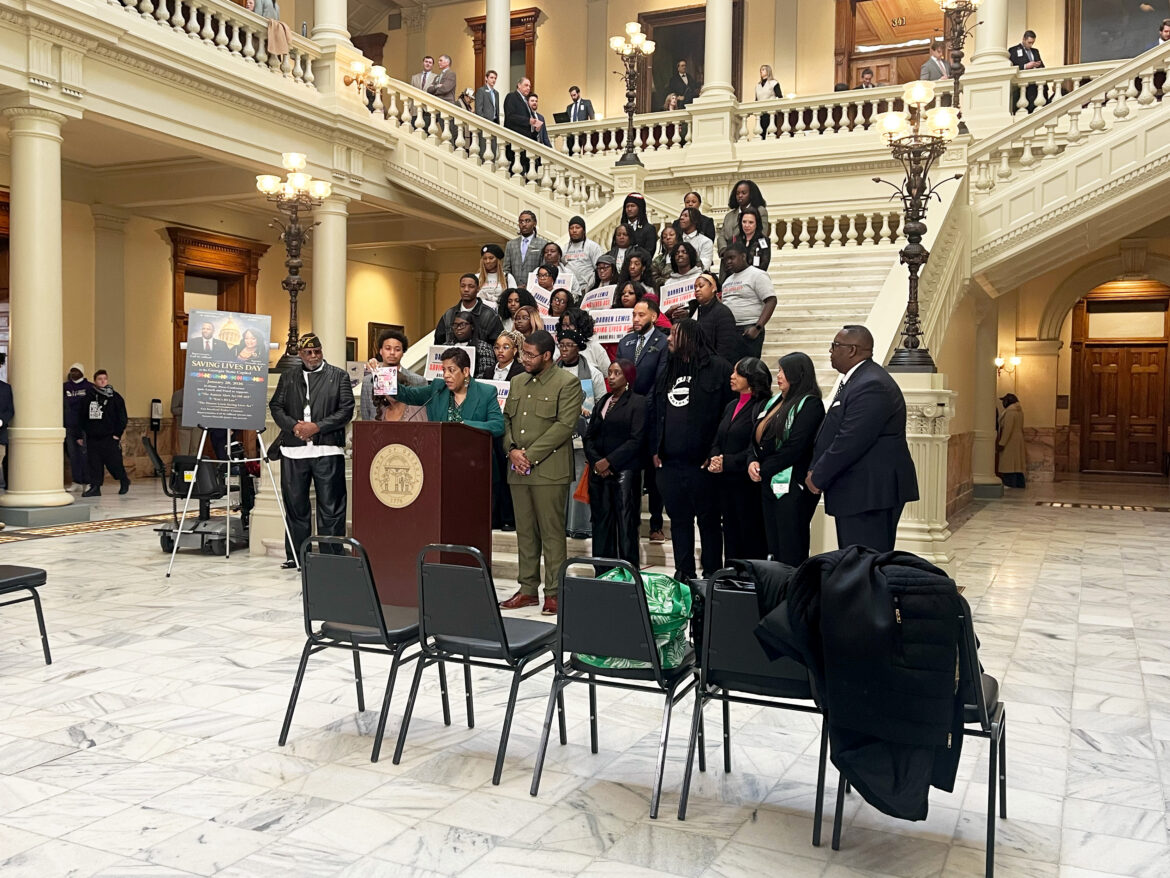 Linda Carpenter-Grantham advocates for Eric's ID Law at a news conference at the Georgia Capitol on Wednesday, Jan. 28.