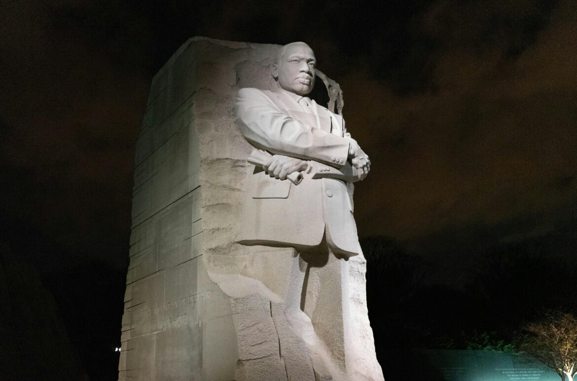 Stone carving of Martin Luther King Jr in Washington DC.