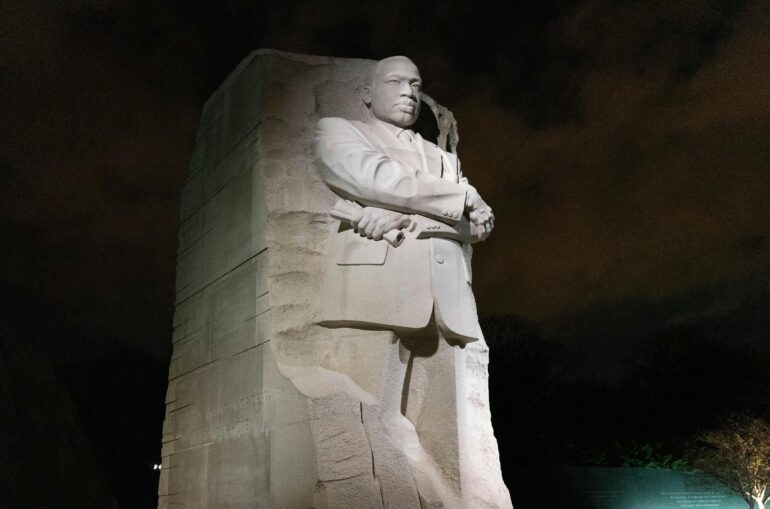 Stone carving of Martin Luther King Jr in Washington DC.