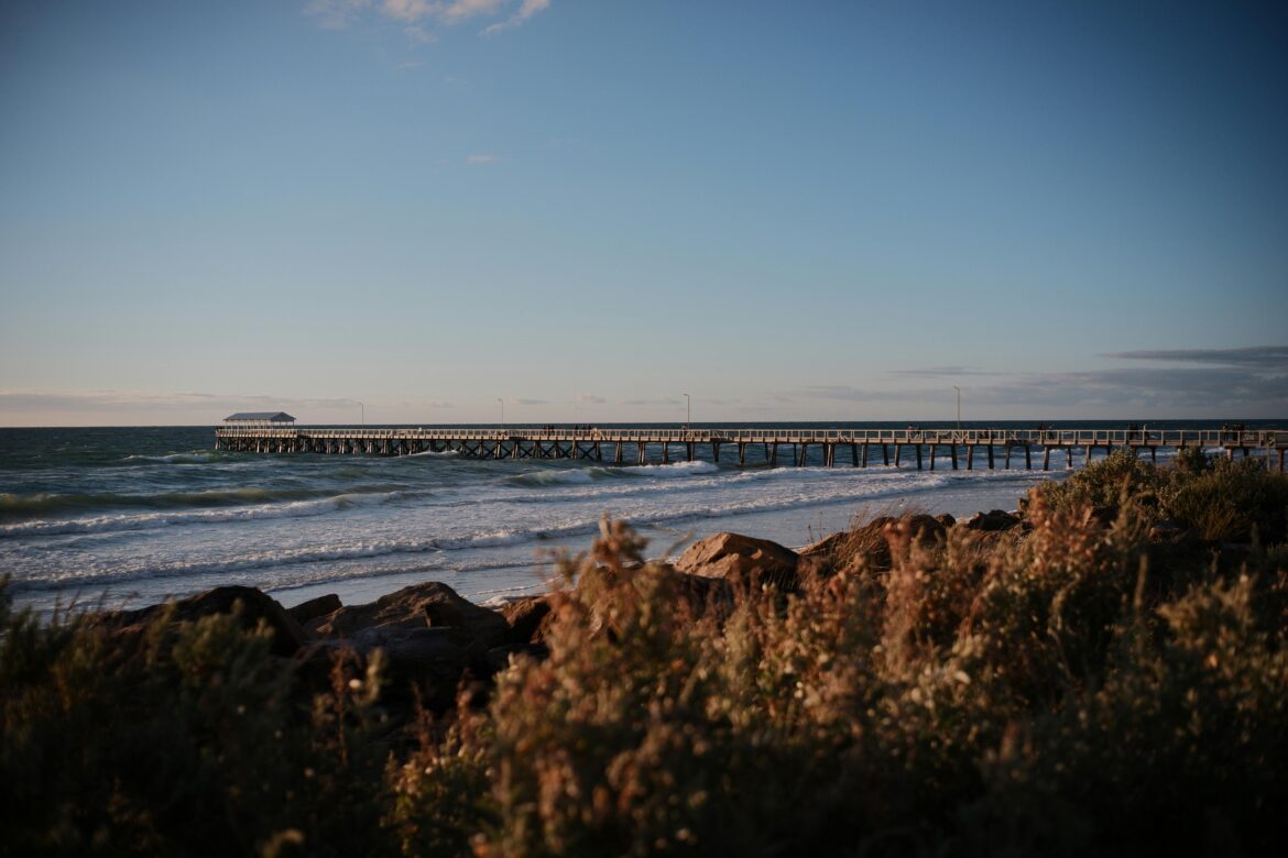 A beach and pier on the Georgia coast.