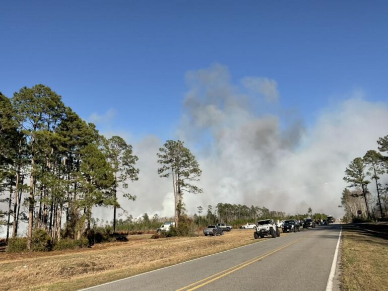 Smoke fills the air as the fire in Folkston, Georgia, burns at 5:30 p.m. Sunday. Credit: Carmen Palermo post to Facebook.