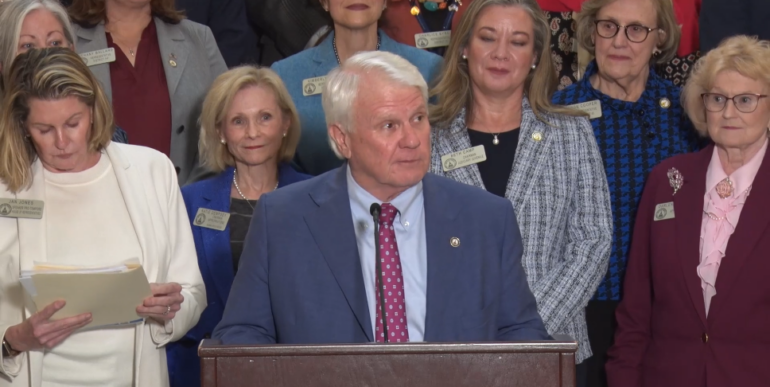 Georgia House Speaker Jon Burns announces a batch of bills at the Capitol Feb. 4 to support Georgia families. Credit: Georgia General Assembly livestream.