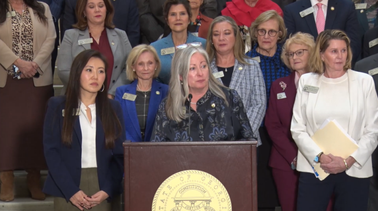 State Rep. Leesa Hagan speaks about House Bill 1142 at the Capitol Feb. 4 to support Georgia families. Credit: Georgia General Assembly livestream.