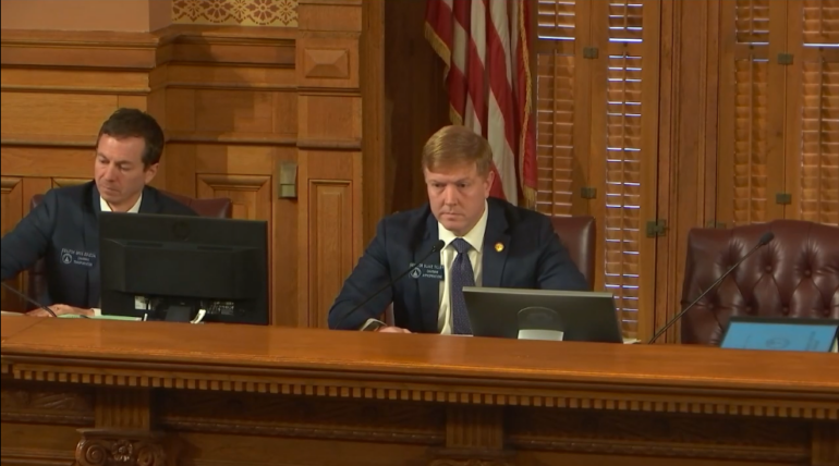 State Sen. Blake Tillery presents the amended budget, which includes $409 million to build a state mental health hospital. Credit: Georgia Senate Press Office livestream.