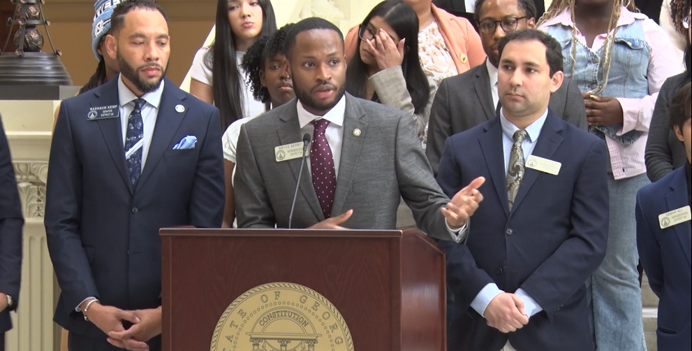 State Rep. Bryce Berry, D-Atlanta, answers questions Feb. 24 about the Student Civic Participation and Encouragement Act, or House Bill 1239, at the Georgia State Capitol. Credit: Georgia House Press Office livestream.