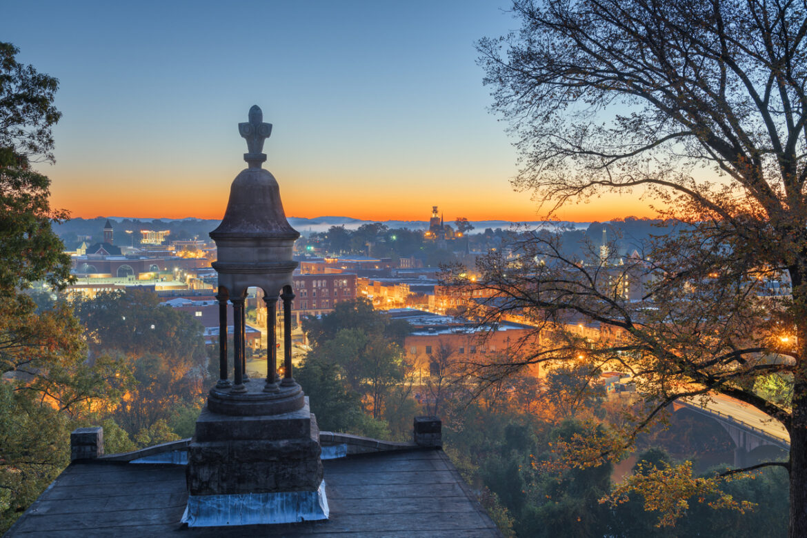 Rome, Georgia, USA downtown historic cityscape at twilight.