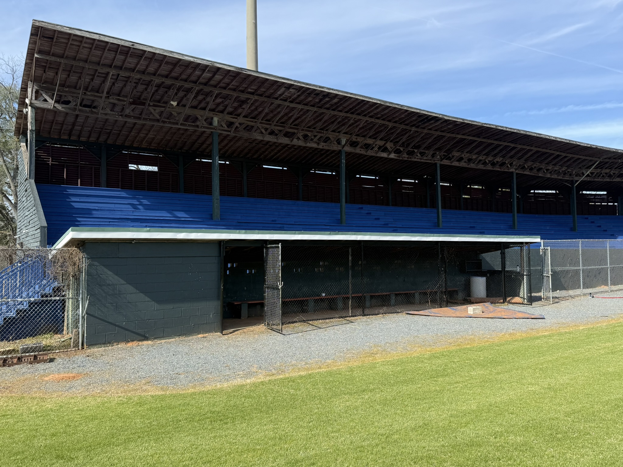 A wide shot of the Thomas L. Bell Memorial Ballpark in Americus, Georgia.
