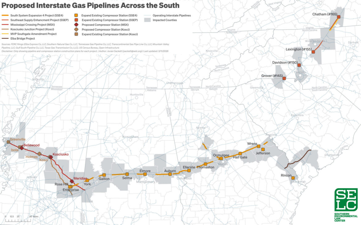 The Southern Environmental Law Center created a map of the proposed interstate gas pipeline.