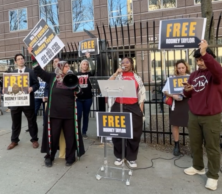Protesters gathered outside of the Atlanta U.S. Immigration and Customs Enforcement office to demand for the release of Rodney Taylor. Credit: We Are CASA via Facebook.