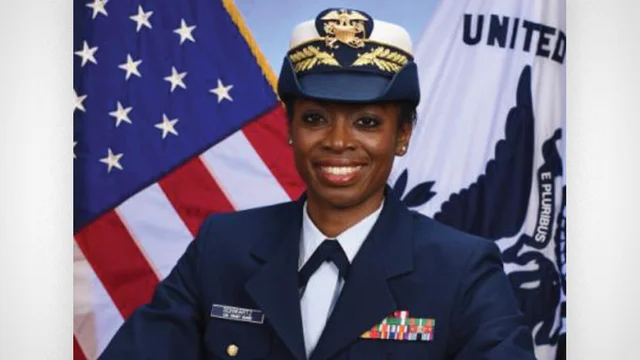 Photo of Dr. Erica Schwartz in U.S. Coast Guard dress uniform