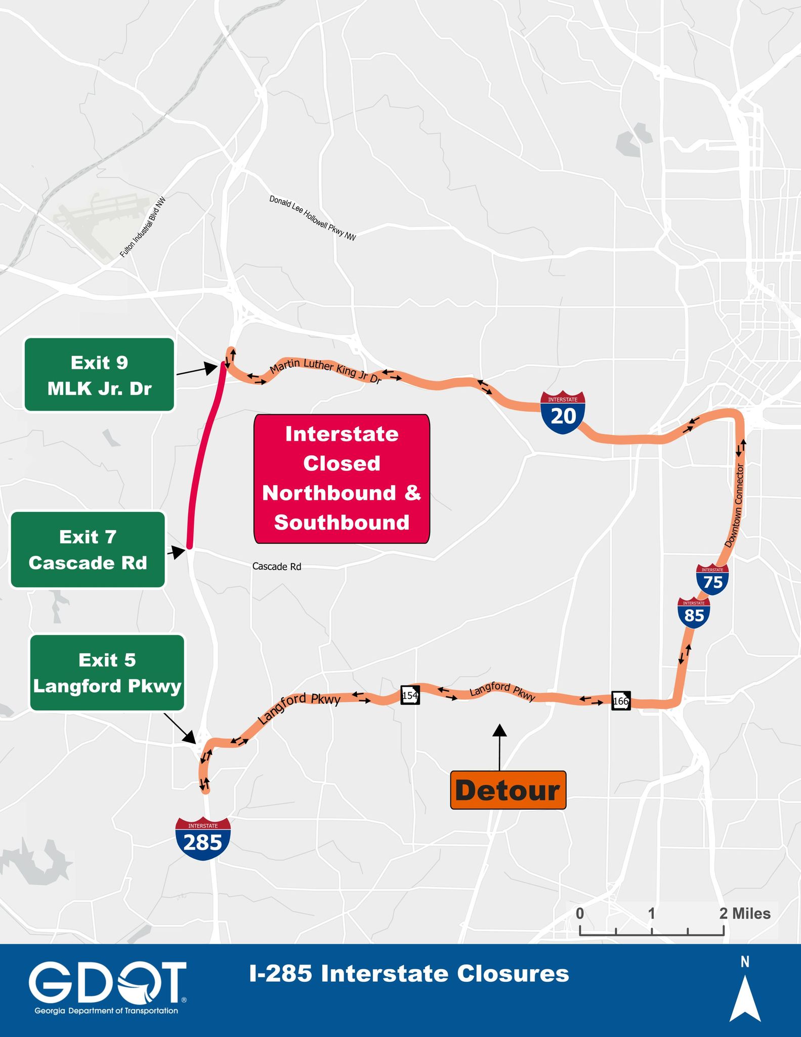 A map of closures on Interstate 285. Credit: Georgia Department of Transportation.