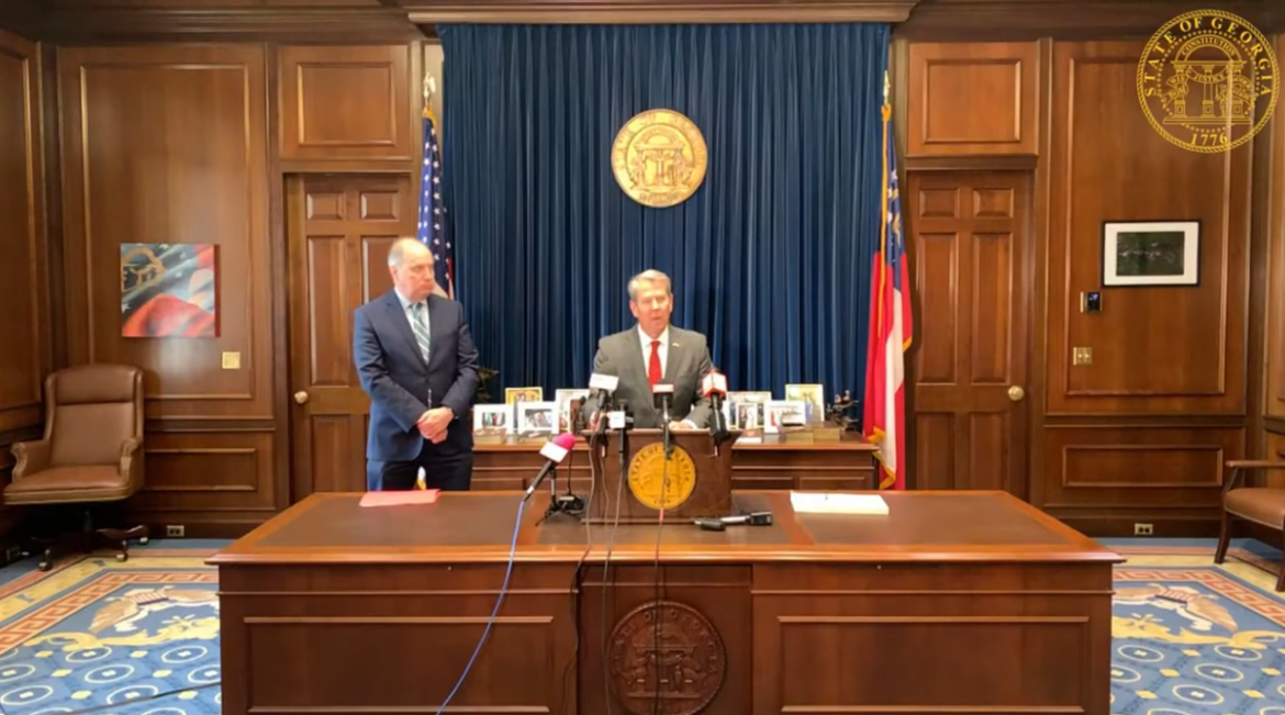 Gov. Brian Kemp speaks on Tuesday before signing the budget for the 2027 fiscal year. Credit: Office of Georgia Governor Brian P. Kemp.