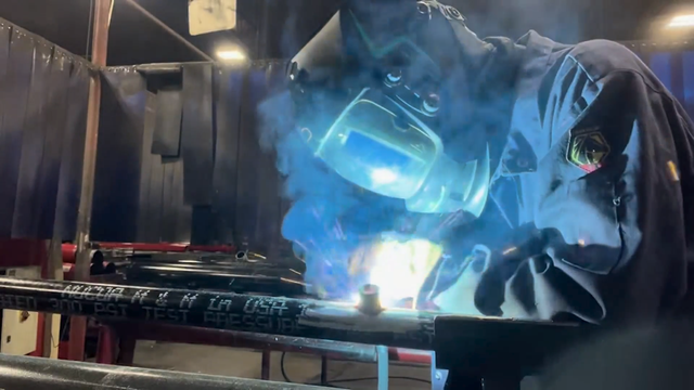A welder welding