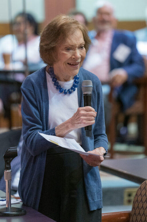 Former First Lady Rosalynn Carter speaks at the 24th annual Rosalynn Carter Georgia Mental Health Forum in May 2019 at The Carter Center in Atlanta. The forum, established in 1995, is held each May to address a timely mental health policy issue facing the state.