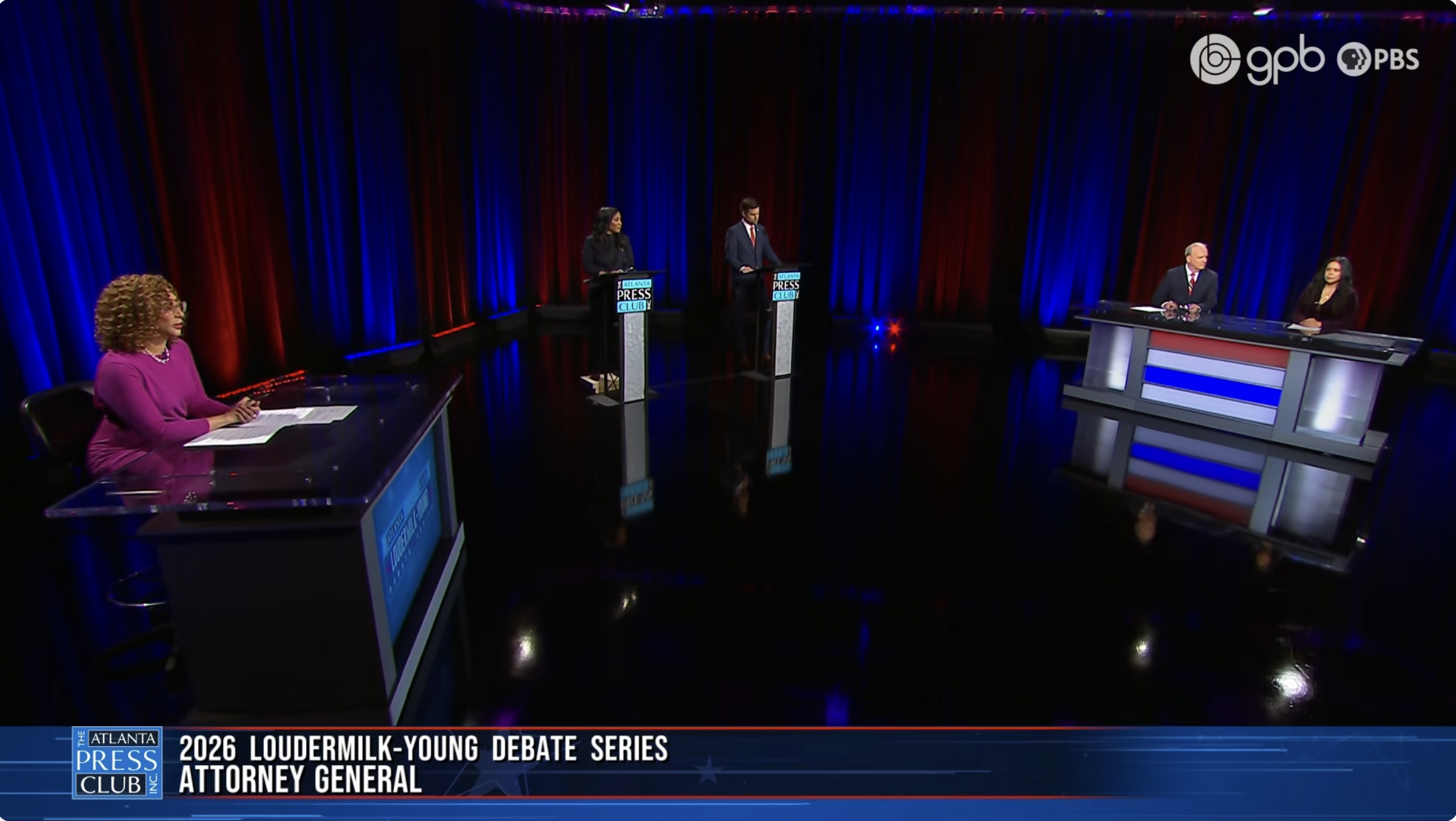 Georgia Attorney General Democratic nominee Tanya Miller and Republican nominee Brian Strickland debate ahead of the November election. Credit: Atlanta Press Club Debates YouTube Page.