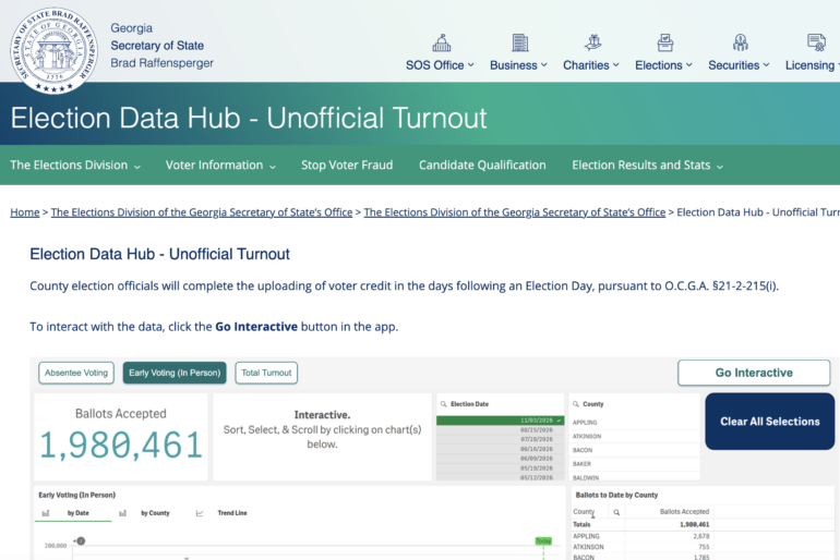 A screenshot of the Georgia Election Data Hub