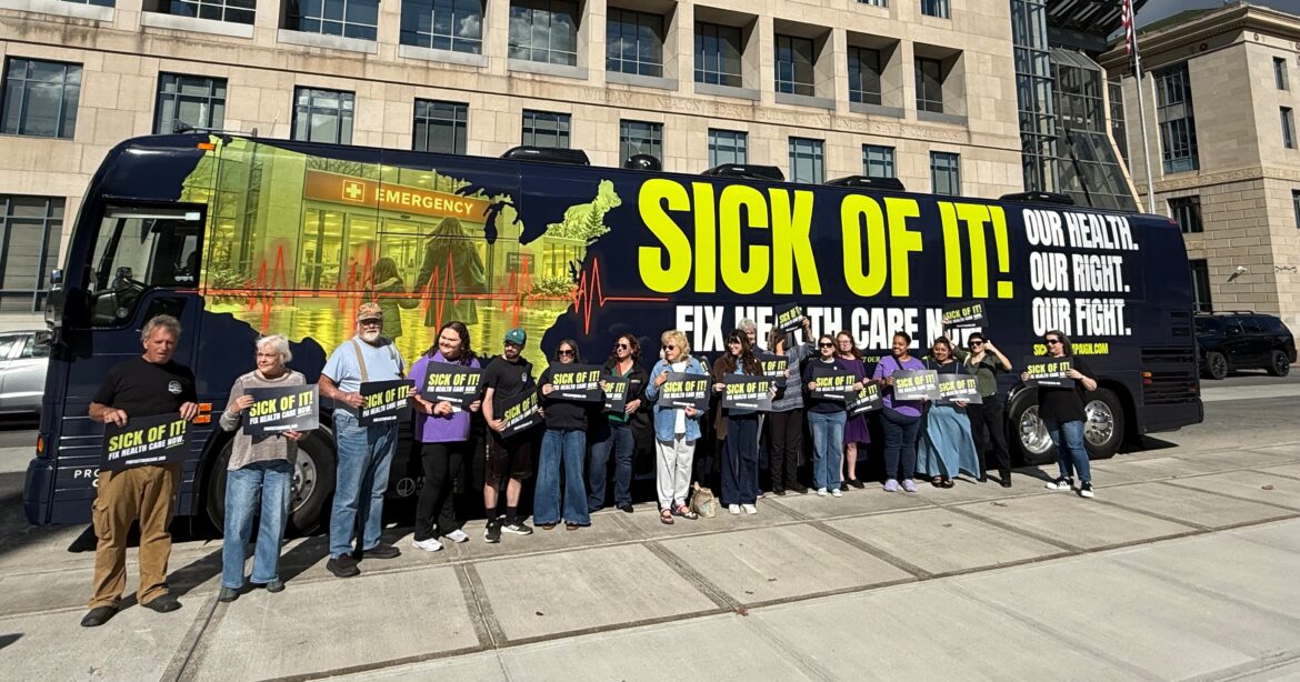 The “Sick of It!” bus tour planned stops in Georgia last week as the state grapples with a 37% drop in Affordable Care Act enrollment, leaving more than 500,000 residents without coverage. Credit: Protect Our Care.